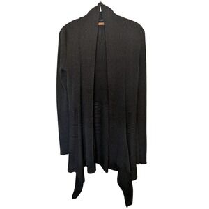 Belldini Size L Dark‎ Gray Lurex Ribbed Asymetrical Open Cardigan Sweater